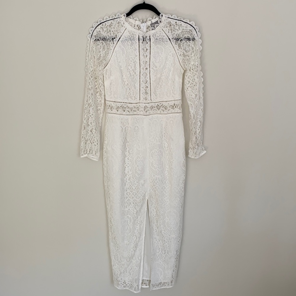 ASOS Design White Long Sleeve Lace Pencil Dress 6
